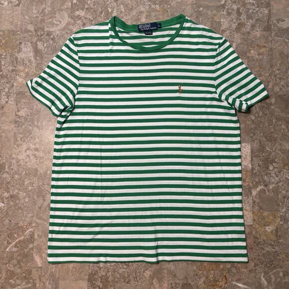 Polo Ralph Lauren Shirt Mens XL Green Striped Short Sleeve Tee Flesh Pony - Picture 2 of 7